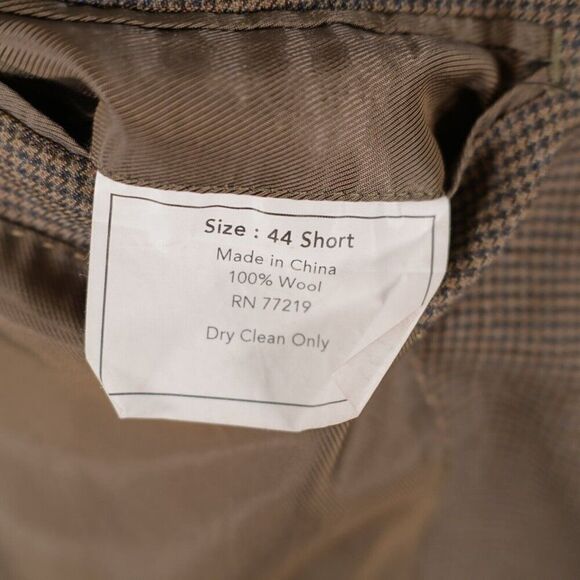 Pronto Uomo Platinum Luxury Wool Brown Blue Hounstooth 2 Button Sport Coat 44R - Picture 11 of 14